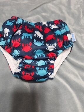 i play. Navy Swim Diaper Cover with Red, Light Blue & White Crabs